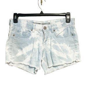 Mossimo Supply Co Juniors  Mid Rise Fray Hem Bleached Tie Dye Denim Shorts Sz 9